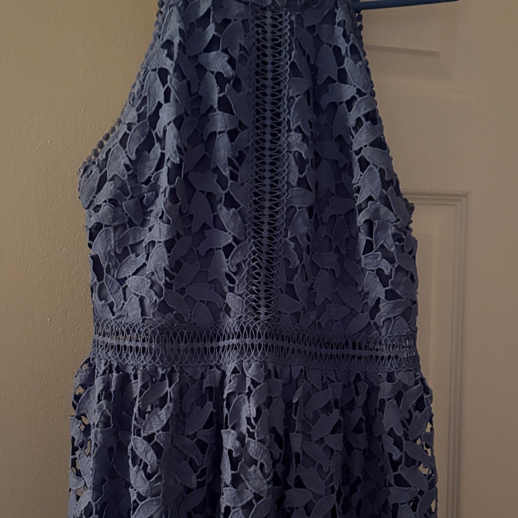 Just Me Lace Halter Dress In Deep Blue .. Fit 8-10..Lined